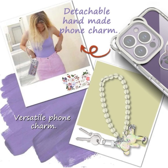 NEW🔥A1Case iPhone 14 Pro Protective Trendy Bear/Floral Clear With Wrist Strap - Picture 3 of 9